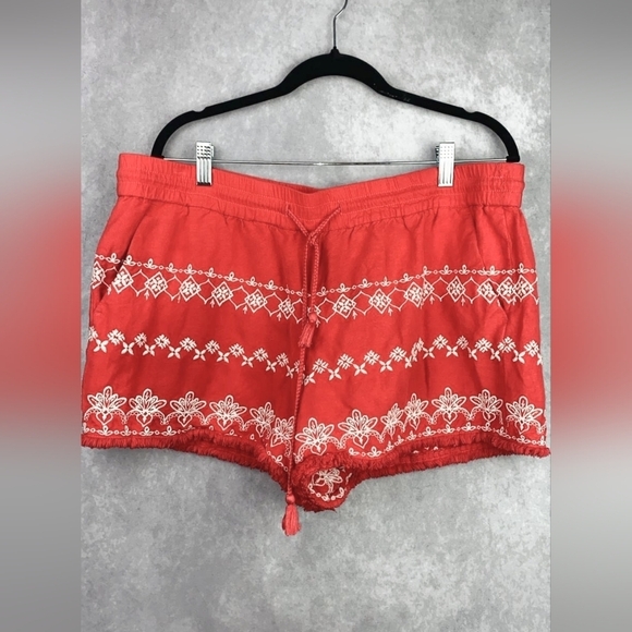 LOFT Linen Blend Embroidered Drawstring Waist Casual Shorts Size L - Picture 2 of 8